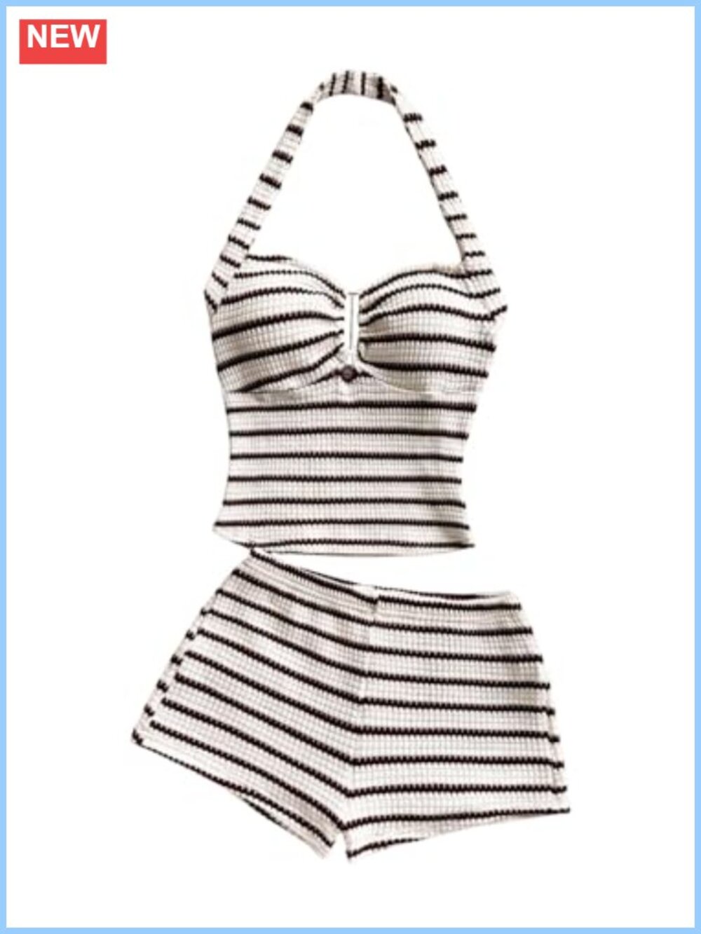 Halter Neck Striped Knit 2-Piece Short Set Going Out Summer Outfit